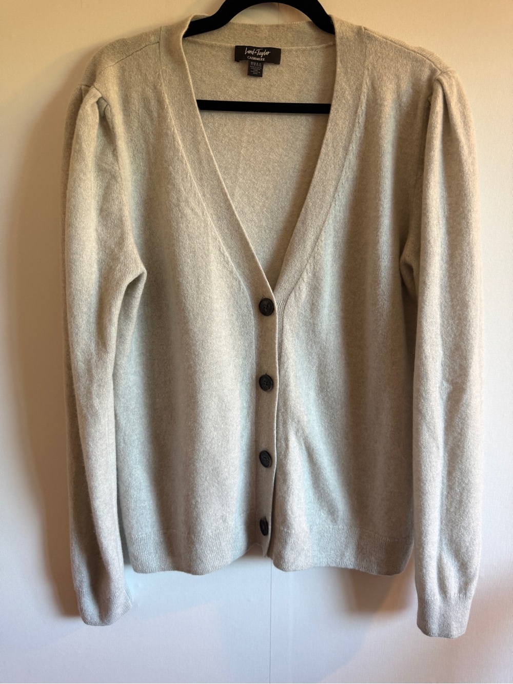 Lord & Taylor Cream V-Neck Button-Front Cardigan
